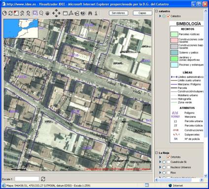 IDEE Cartografía catastral superpuesta a una ortofoto